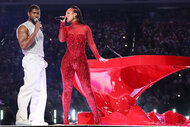 Usher and Alicia Keys perform during the Super bowl 2024 Half Time Show