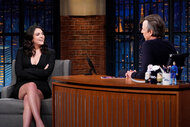 Cecily Strong being interviewed by Seth Meyers