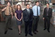 Dwight, Pam, Michael Jim and Ryan on The Office Season 5.