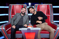 Dan + Shay sit in their coaches chairs on The Voice 2508