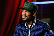 A closeup of Chance The Rapper during The Voice Season 25 Episode 9