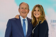George W Bush and Jenna Bush Hager pose for a photo together