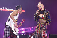 Tony Kanal and Gwen Stefani perform at Coachella on Saturday, April 13, 2024