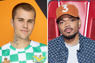 A split of Justin Bieber and Chance The Rapper