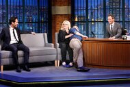 Paul Rudd Paula Pell and James Anderson on Late Night With Seth Meyers Episode 230
