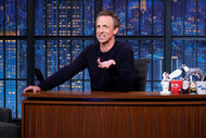 Seth Meyers hosts Late Night With Seth Meyers Episode 1507, on October 2, 2023