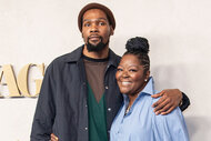 Kevin Durant and his mother Wanda Durant attend Apple TV+ "Swagger" New York premiere at Brooklyn Academy of Music