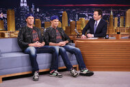 Will Ferrell and Chad Smith appear with host Jimmy Fallon on The Tonight Show Starring Jimmy Fallon Episode 64 on May 22, 2014.
