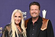 Gewn Stefani and Blake Shelton on the red carpet for the Academy Of Country Music Awards