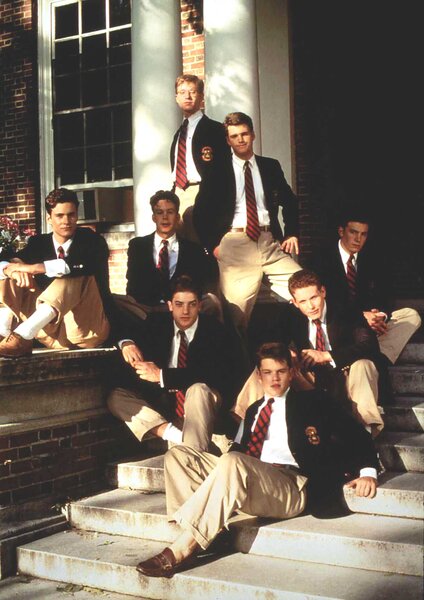 David Green, Charlie Dillon, Jack Connors, Van Kelt, McGivern, McGoo, Reece, and Chesty appear on set during School Ties in 1992.