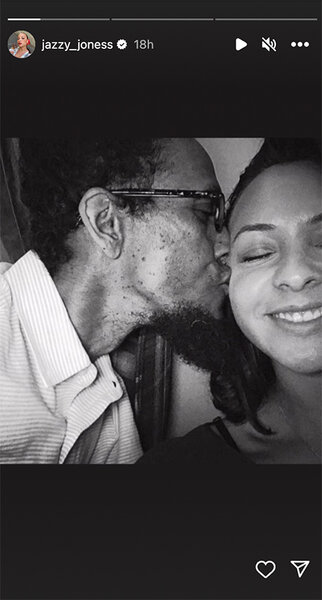 An Instagram story of Ron Cephas Jones giving daughter Jasmine Jones a kiss on the cheek.