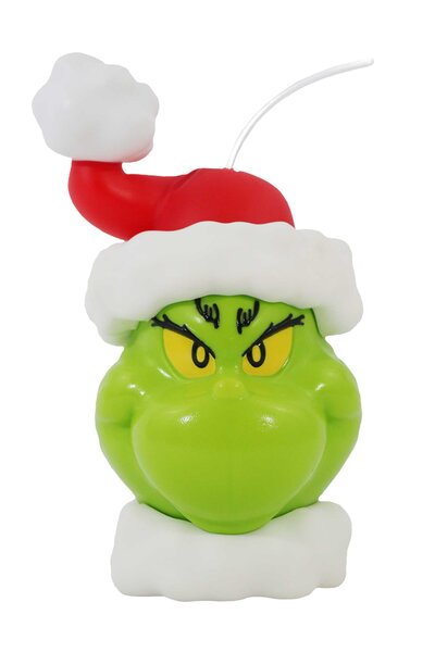 A cup shaped like Grinch Santa with a straw at the top.