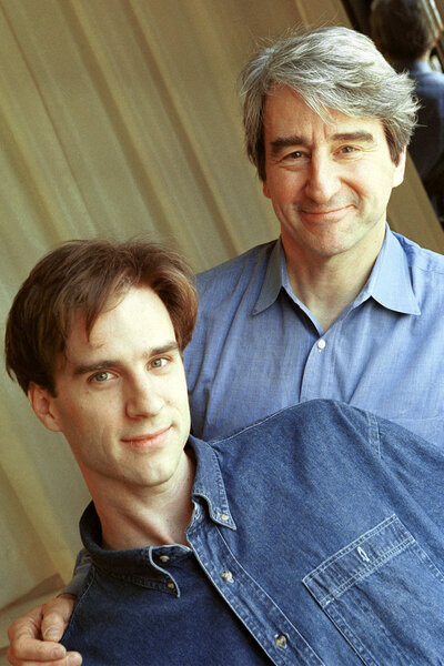 Sam Waterston and his son james pose together at a play rehearsal