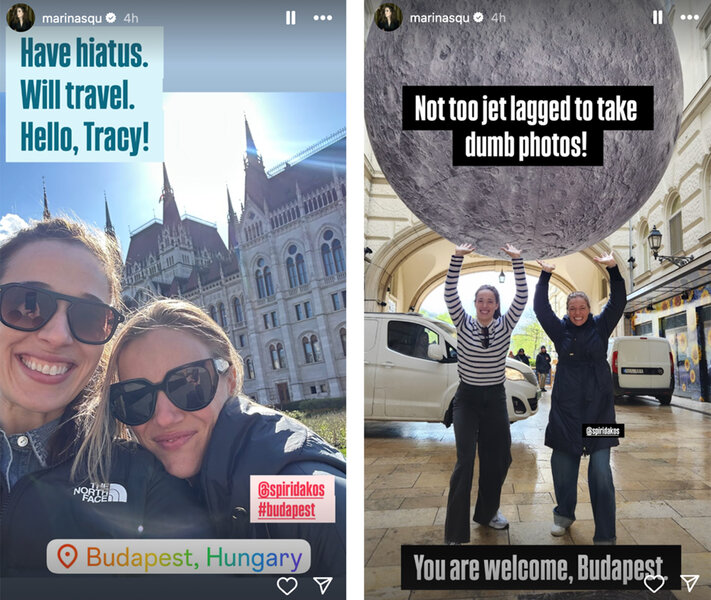 Marina Squerciati posts her and Tracy Spiridakos in Budapest together on her Instagram Stories