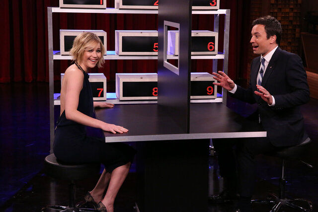 Jennifer Lawrence and Jimmy Fallon playing "Box of Lies" on 'The Tonight Show'