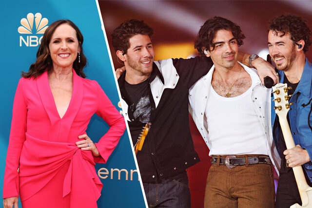 Split image of Molly Shannon and the Jonas Brothers