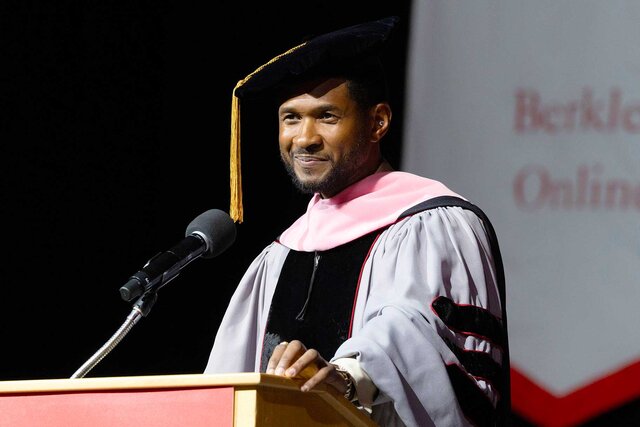 Usher on stage at Berklee College.