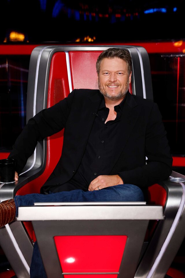 Blake Shelton in the judges chair on The Voice.