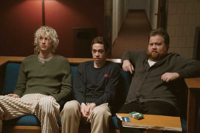 Colson (Colson Baker), Pete Davidson (Pete Davidson), and Hauser (Paul Walter Hauser) appear in Bupkis.