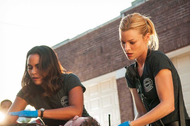 Gabriella Dawson (Monica Raymund) and Leslie Shay (Lauren German) appear in a scene from Chicago Fire.