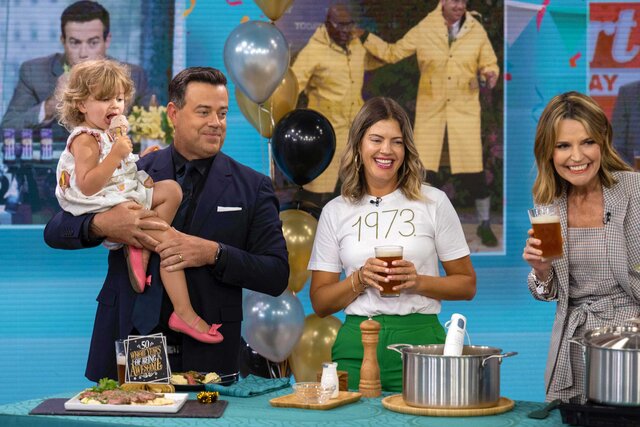 Carson Daly, Siri Daly, their daughter and Savannah Guthrie on the Today Show.