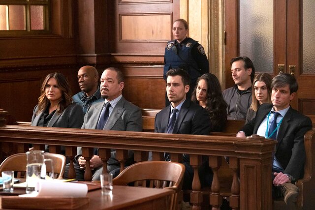 Captain Olivia Benson, Sergeant Odafin "Fin" Tutuola, and Detective Joe Velasco appear during a scene from Law & Order: Special Victims Unit.