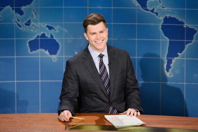 Colin Jost during Weekend Update on Saturday Night Live.