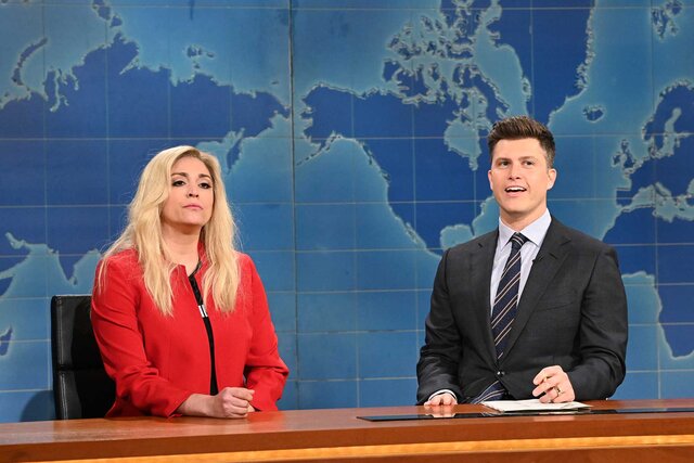 Cecily Strong and Colin Jost during the Weekend Update.
