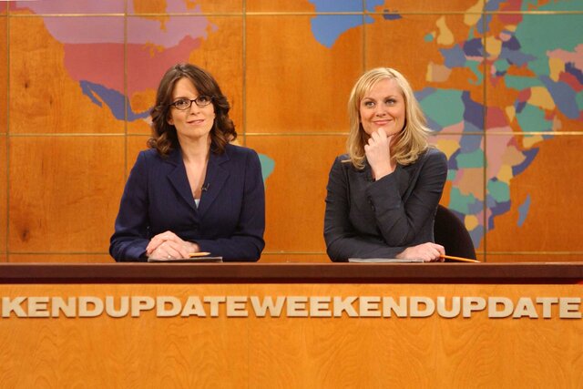 Tina Fey and Amy Poehler during the Weekend Update.