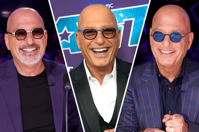A split of Howie Mandel on America's Got Talent smiling wearing different glasses