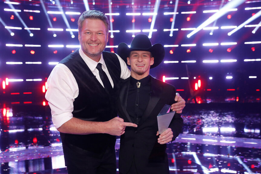 Bryce Leatherwood and Blake Shelton standing together