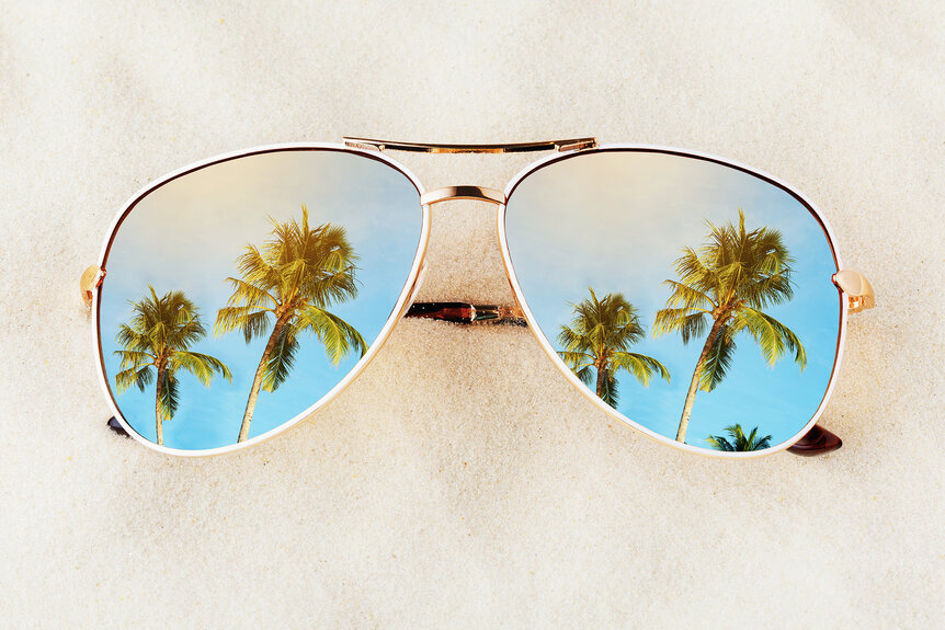 Aviator sunglasses with palm trees