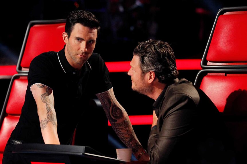 Adam Levine and Blake Shelton appear on The Voice.