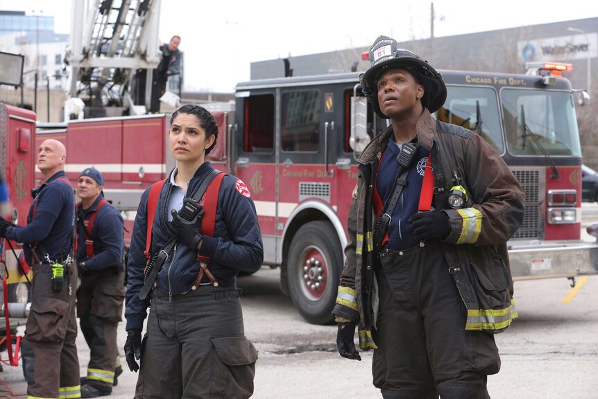 Stella Kidd (Miranda Rae Mayo) and Mason (Chris Mansa) appear in a scene from Chicago Fire.