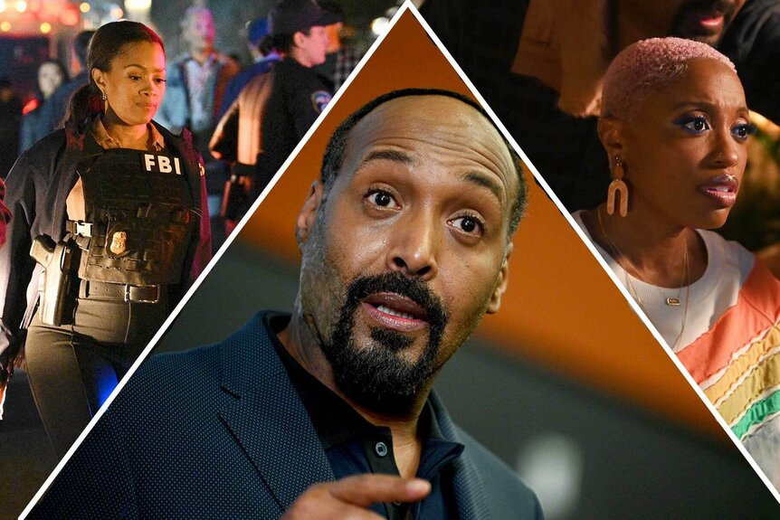 Split image of Jesse L. Martin, Maahra Hill, and Travina Springer