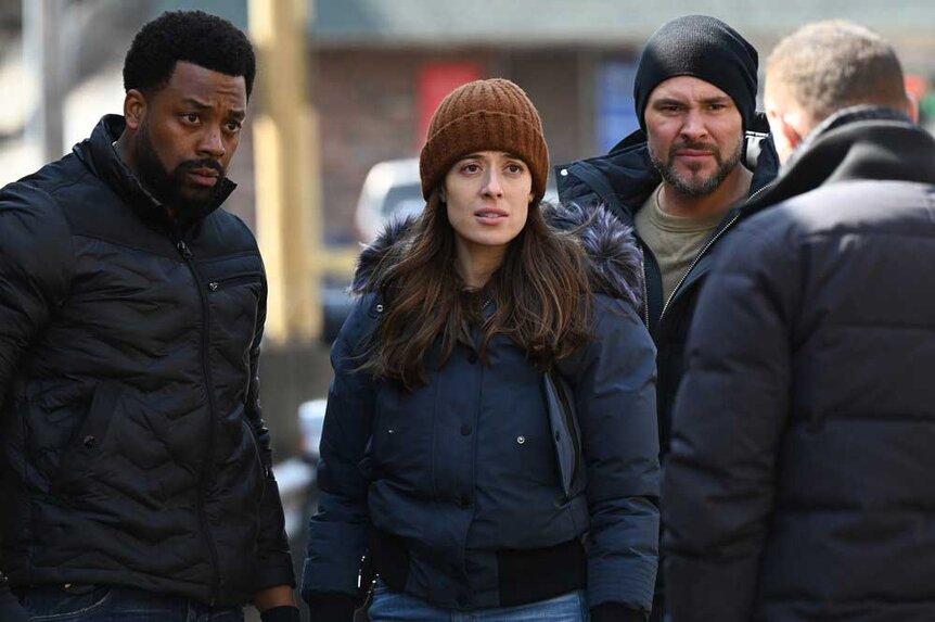 Kevin Atwater (LaRoyce Hawkins), Kim Burgess (Marina Squerciati), and Adam Ruzek (Patrick John Flueger) appear in a scene from Chicago P.D.