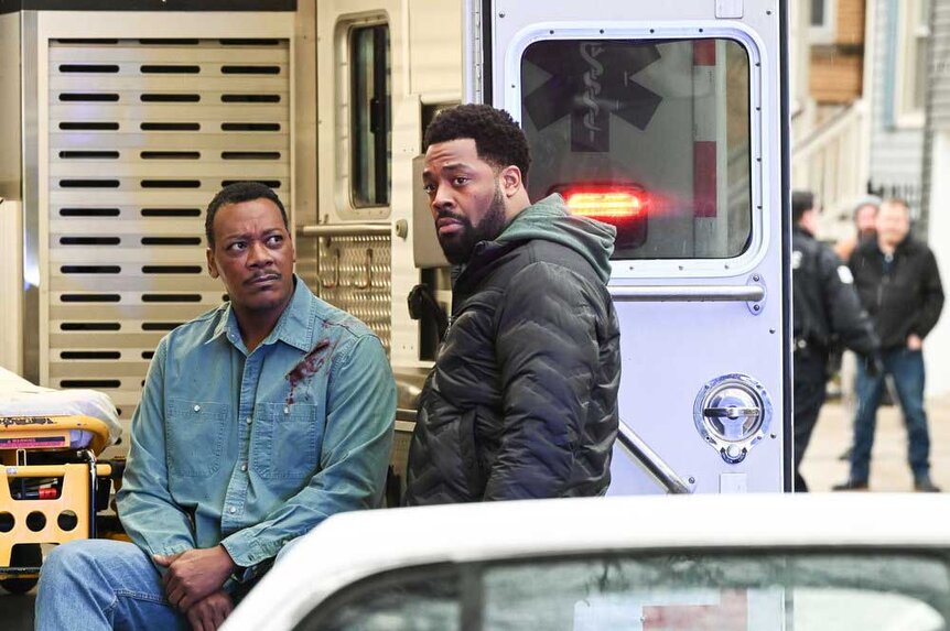 Kevin Atwater (LaRoyce Hawkins) Lew Atwater (Erik LaRay Harvey) appear in a scene from Chicago P.D.