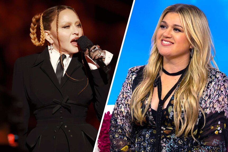 Split images of Madonna and Kelly Clarkson.
