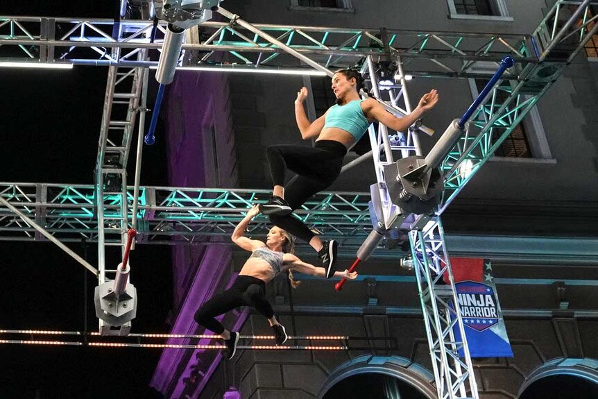 Ally Tippetts-Wootton and Kyndal McKenzie competing in American Ninja Warrior.