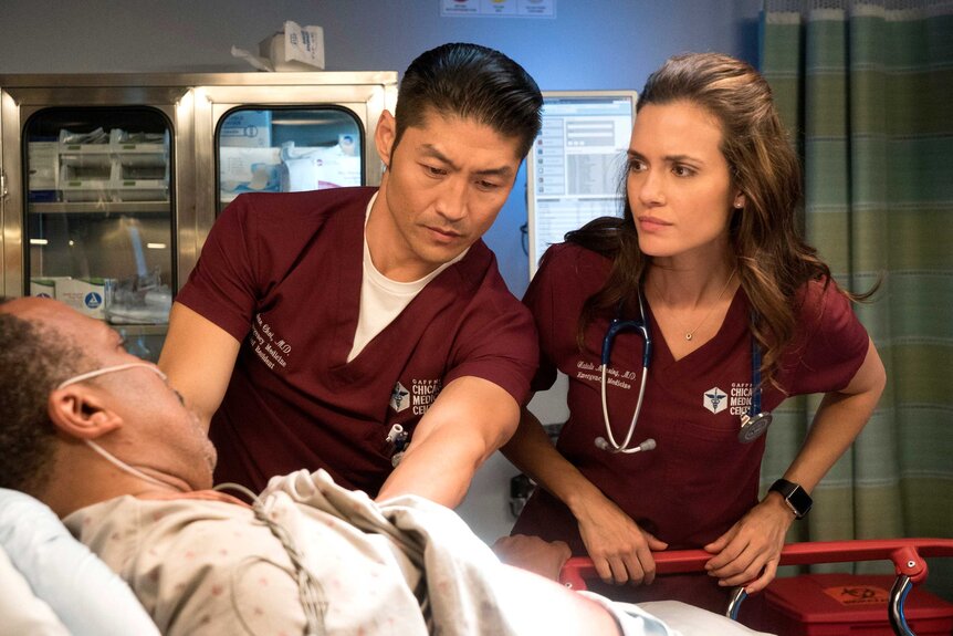 Ethan Choi (Brian Tee) and Natalie Manning (Torrey DeVitto) appear in Chicago Med.