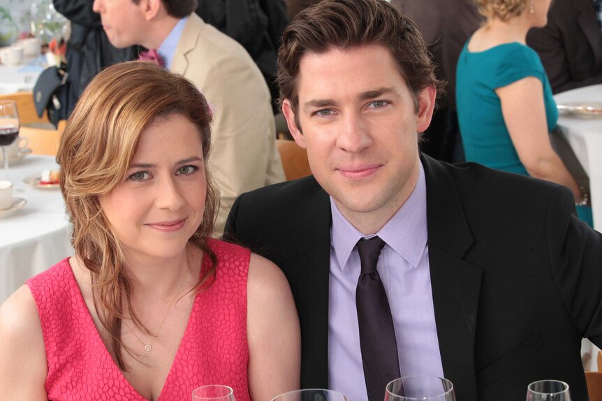 Pam Beesly and Jim Halpert in a scene from The Office.