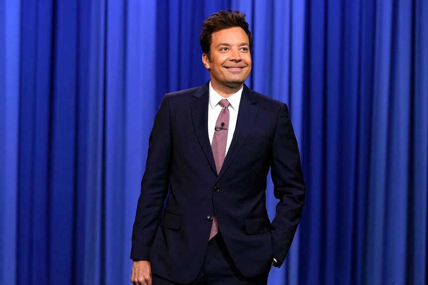 Jimmy Fallon presenting during The Tonight Show.