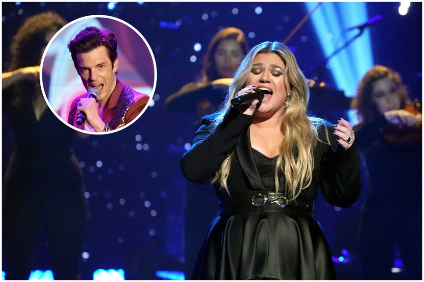 Images of Kelly Clarkson and Brandon Flowers of The Killers.