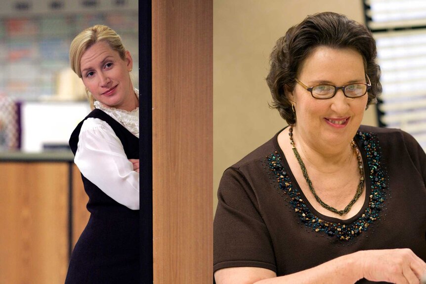 Split images of Angela Martin and Phyllis Lapin from The Office.