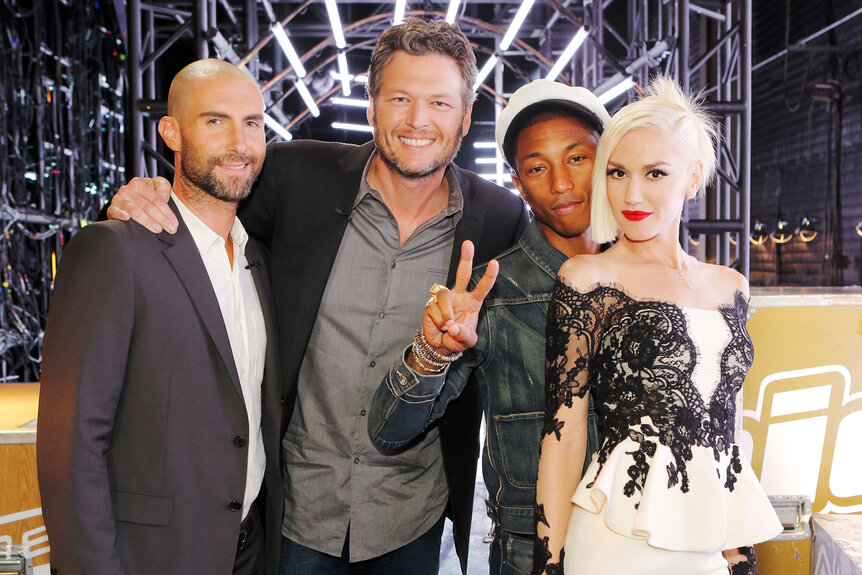 The Voice's Adam Levine, Blake Shelton, Pharrell and Gwen Stefani