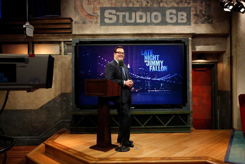 Steve Higgins during a sketch for The Tonight Show.