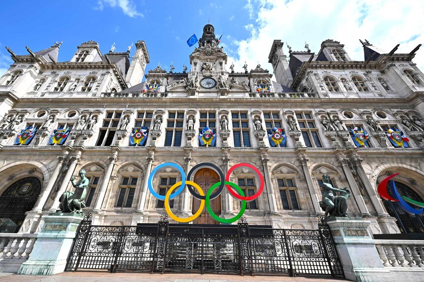 Olympic Rings display in front of the Paris City Hall.