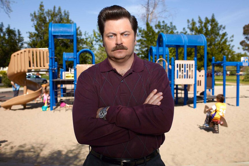 Ron Swanson appears in Parks and Recreation.