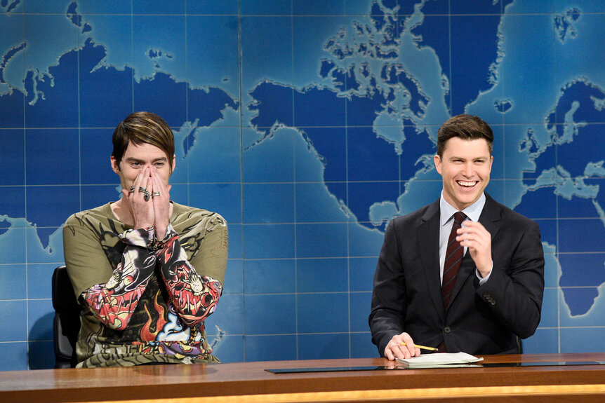 Bill Hader as Stefon with Colin Jost during Weekend Update on SNL