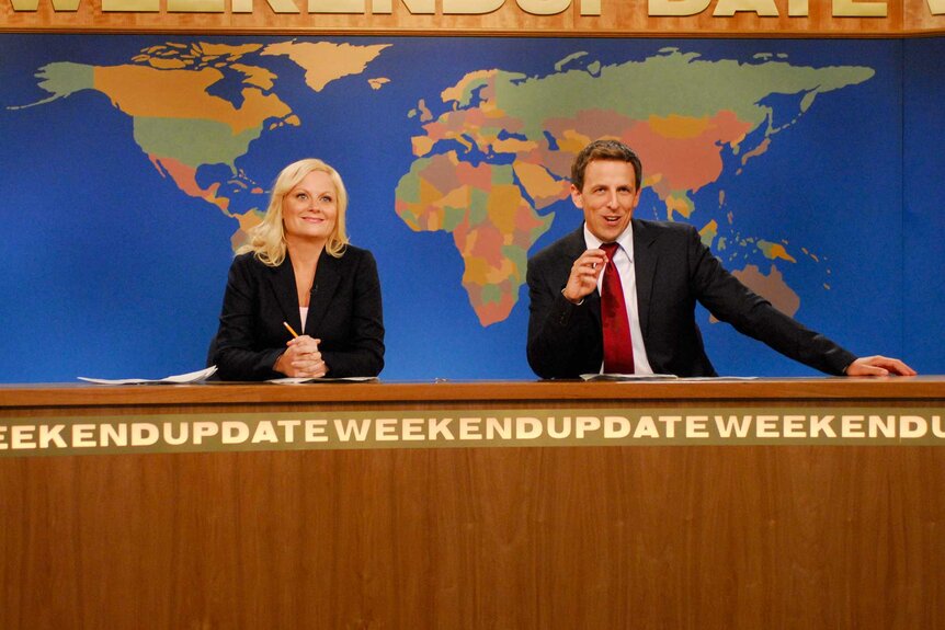 Amy Poehler and Seth Meyers during the Weekend Update.